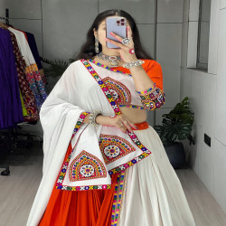 Traditional Mirror Work Rayon Cotton Lehenga Choli Set